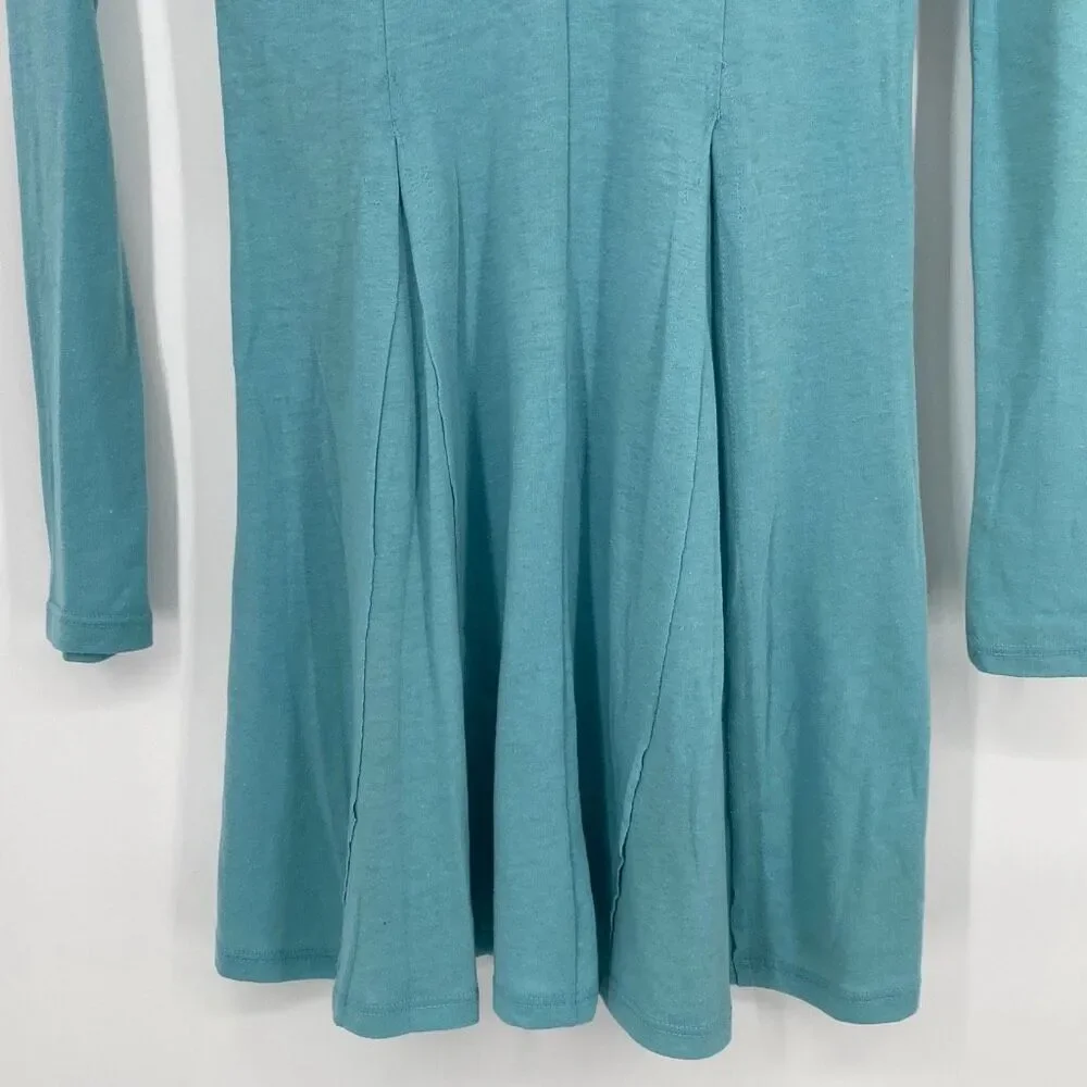 Free People FP Beach Womens Long Sleeve Miles of Beach Henley Mini Dress Blue XS